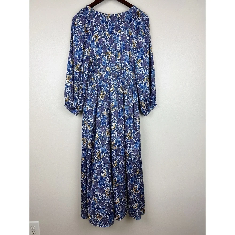 J. Crew V-Neck Long Sleeves Midi Dress Fete Floral Print Size S NWT